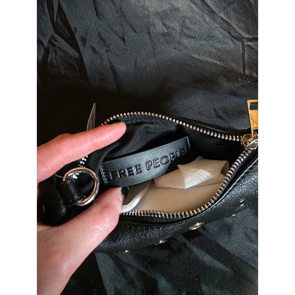Free‎ People Grommet Eyelet Mini Bag Black Faux Leather NWT - Picture 4 of 4